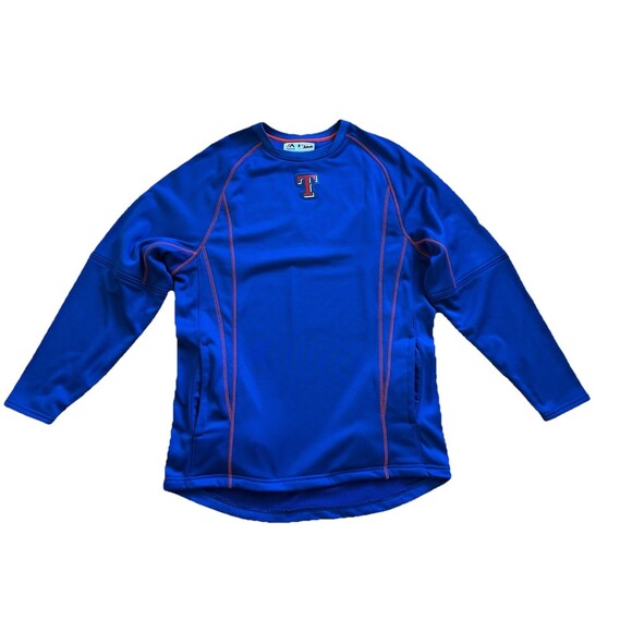 Majestic Texas‎ Rangers Men’s M Thermal Sweater Shirt MLB Baseball Blue Sports - Picture 3 of 13